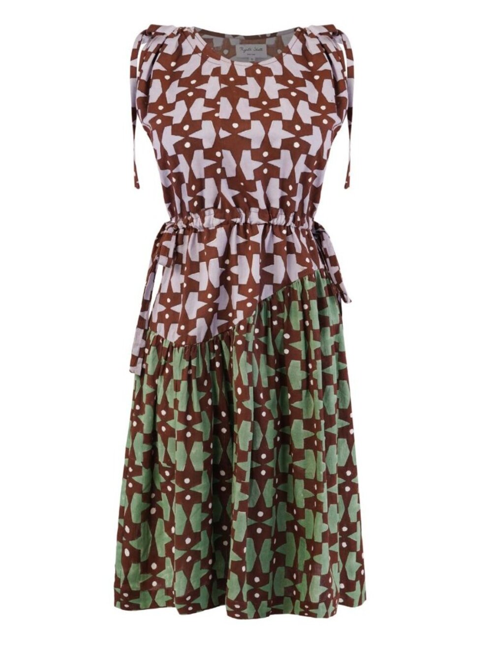 NWT Rujuta Sheth Athena in Pacman Block Print Cotton Tie Side A-line Dress S - Picture 4 of 11